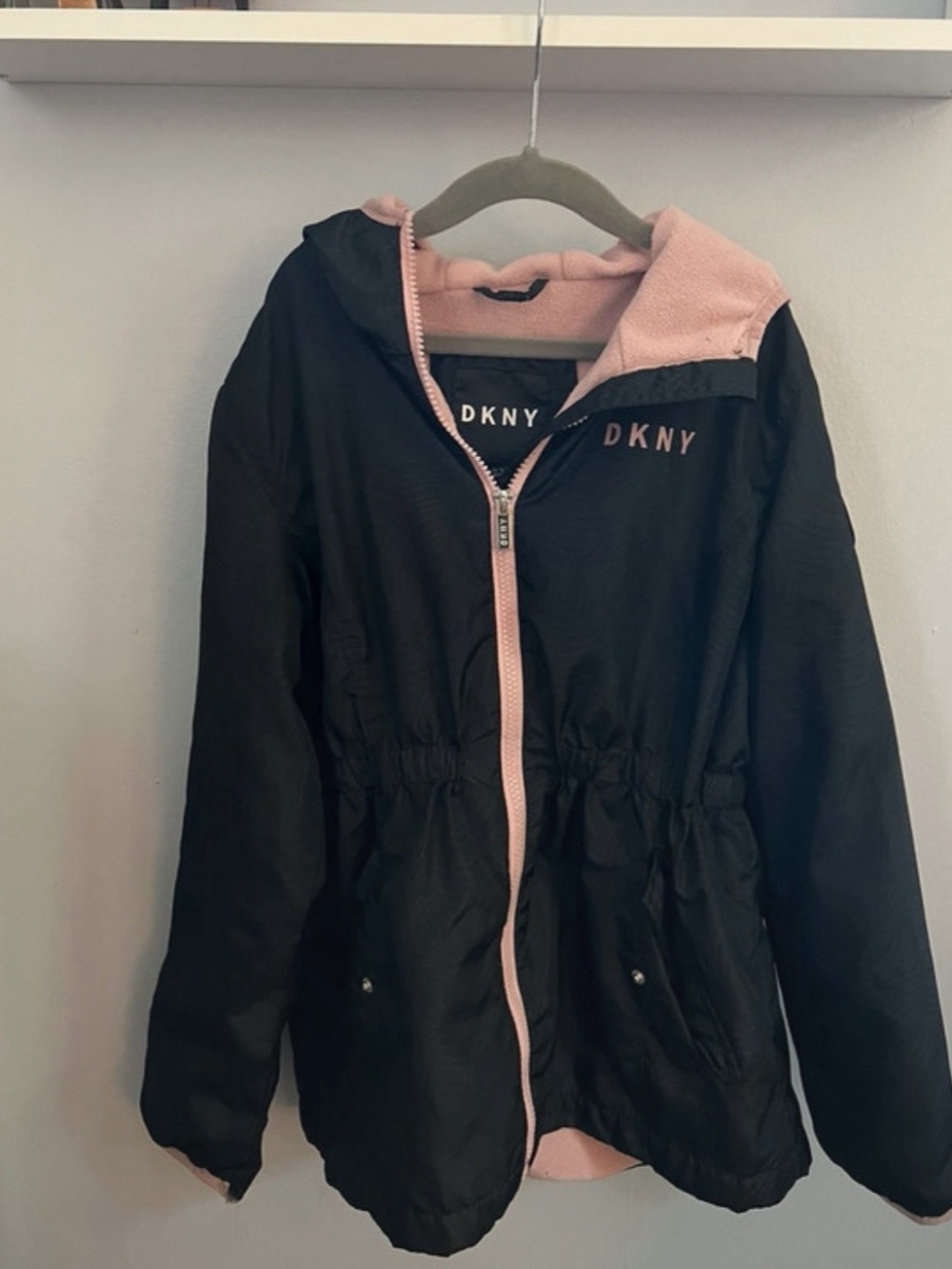 DKNY Black & Pink Hooded Jacket Size Medium Like New